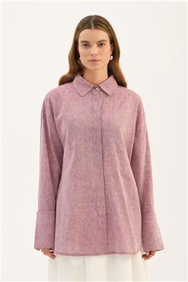 Gümüş Düğmeli Gömlek Mürdüm