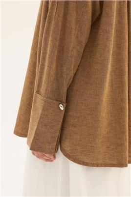 Gümüş Düğmeli Gömlek Hardal