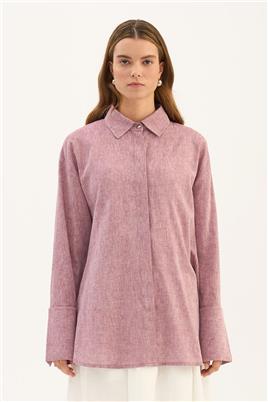 Gümüş Düğmeli Gömlek Mürdüm