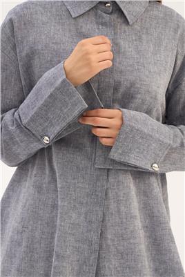 Gümüş Düğmeli Gömlek Lacivert