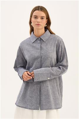 Gümüş Düğmeli Gömlek Lacivert