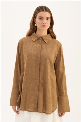 Gümüş Düğmeli Gömlek Hardal