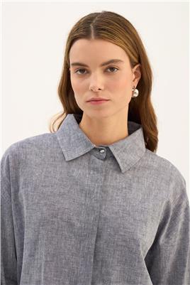 Gümüş Düğmeli Gömlek Lacivert