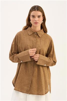 Gümüş Düğmeli Gömlek Hardal