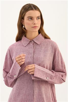 Gümüş Düğmeli Gömlek Mürdüm