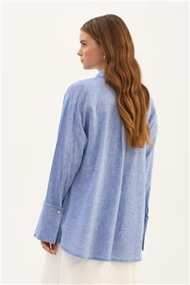 Gümüş Düğmeli Gömlek Mavi