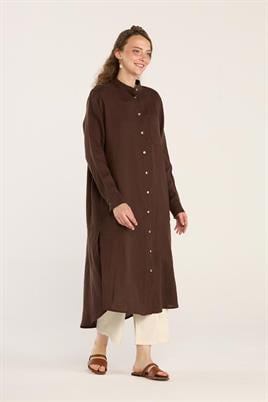 Hakim Yaka %100 Keten Tunik Acı kahve