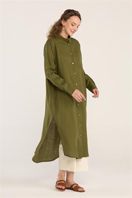 Hakim Yaka %100 Keten Tunik Haki