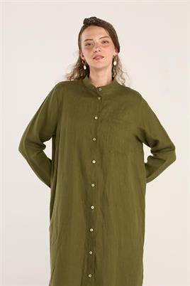 Hakim Yaka %100 Keten Tunik Haki