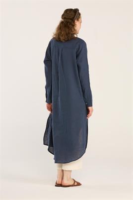 Hakim Yaka %100 Keten Tunik İndigo