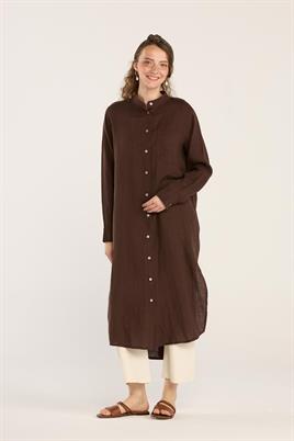 Hakim Yaka %100 Keten Tunik Acı kahve