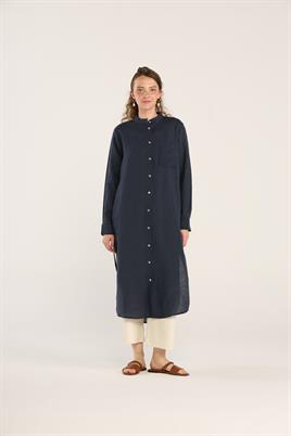 Hakim Yaka %100 Keten Tunik Lacivert