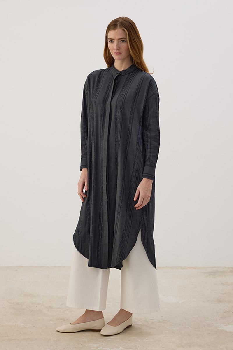 Hakim Yaka Çizgili Tunik Füme