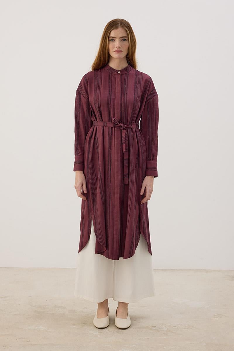 Hakim Yaka Çizgili Tunik Mürdüm