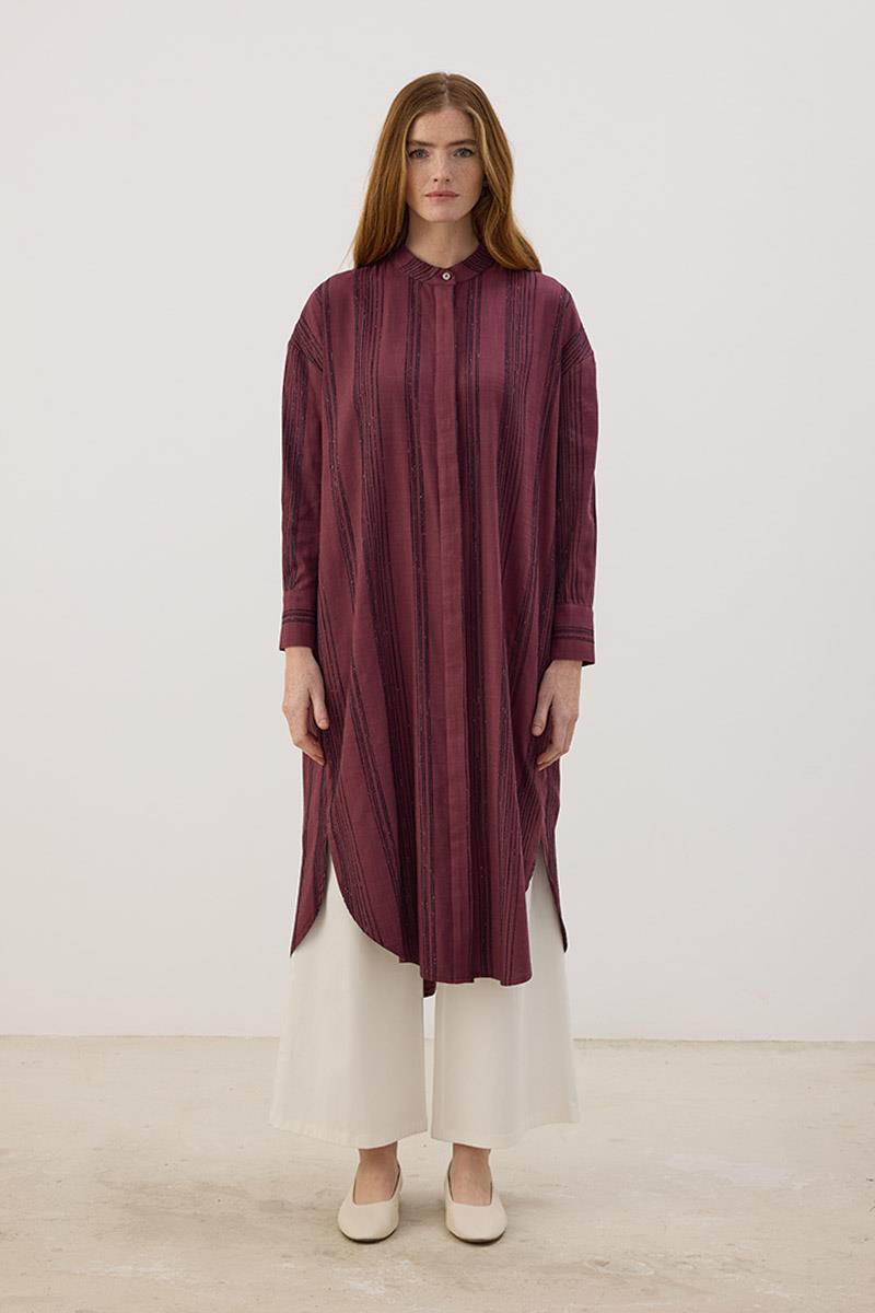 Hakim Yaka Çizgili Tunik Mürdüm