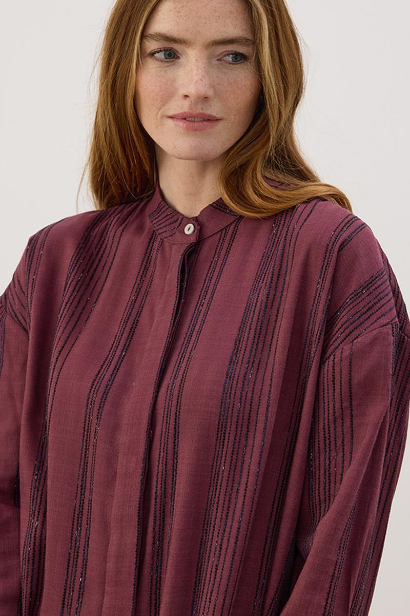 Hakim Yaka Çizgili Tunik Mürdüm