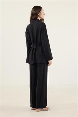 İnce Düğmeli Tensel Gömlek Siyah