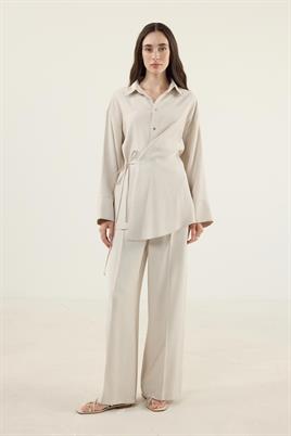 İnce Düğmeli Tensel Gömlek Taş