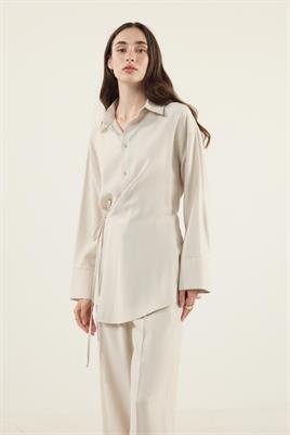 İnce Düğmeli Tensel Gömlek Taş