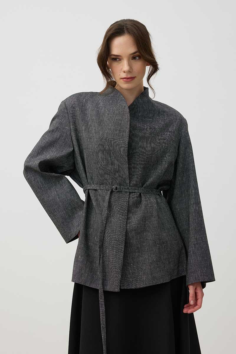 İnce Kemerli Blazer Ceket Siyah