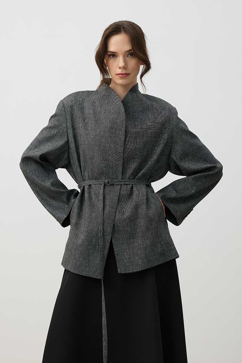 İnce Kemerli Blazer Ceket Siyah