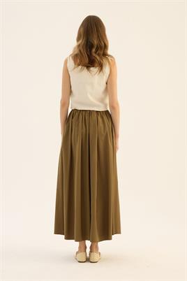 İnce Köprülü Paraşüt Etek Zeytin Yeşili