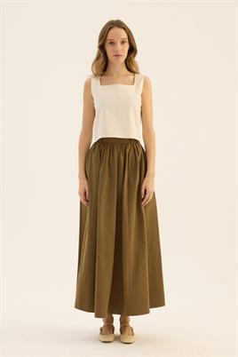İnce Köprülü Paraşüt Etek Zeytin Yeşili