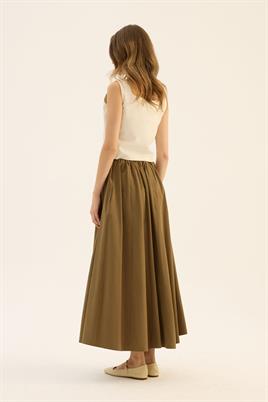İnce Köprülü Paraşüt Etek Zeytin Yeşili