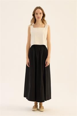 İnce Köprülü Paraşüt Etek Siyah