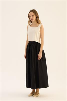 İnce Köprülü Paraşüt Etek Siyah