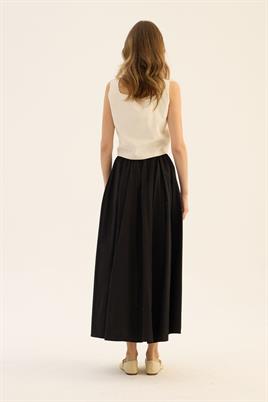 İnce Köprülü Paraşüt Etek Siyah