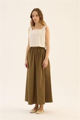 İnce Köprülü Paraşüt Etek Zeytin Yeşili