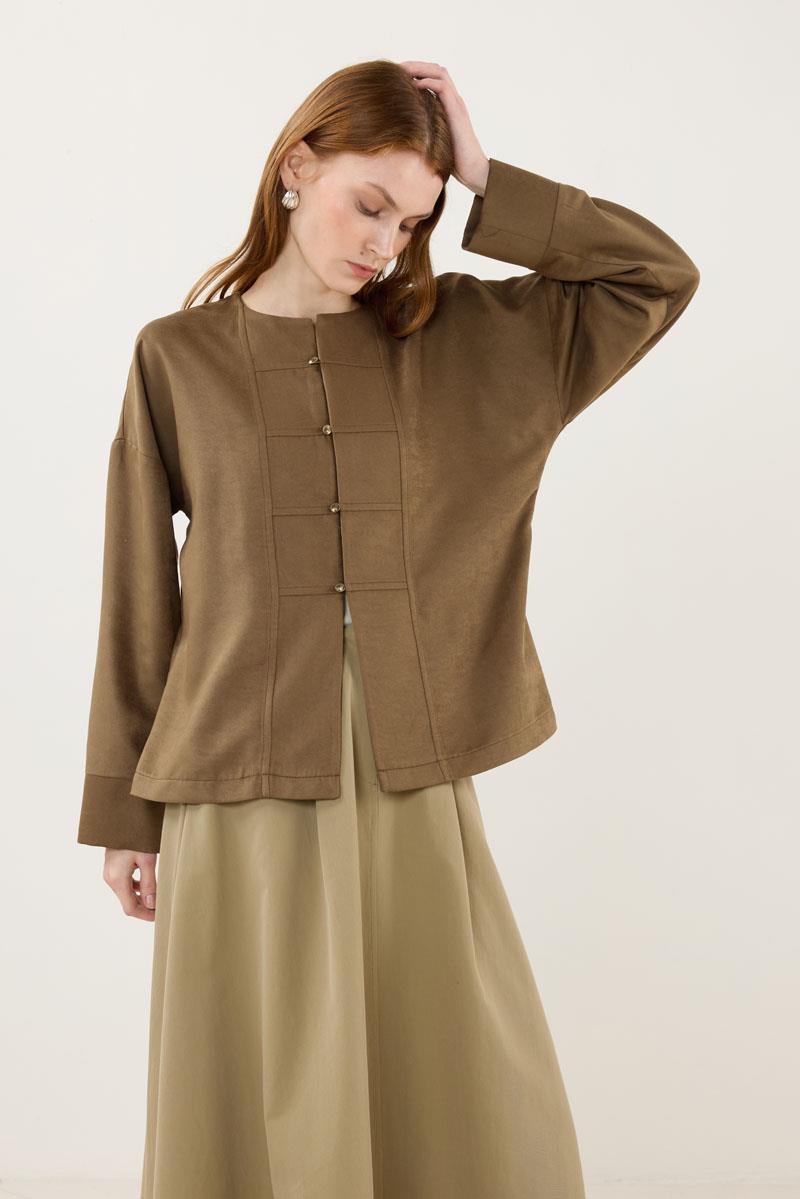 İnce Süet Ceket Haki