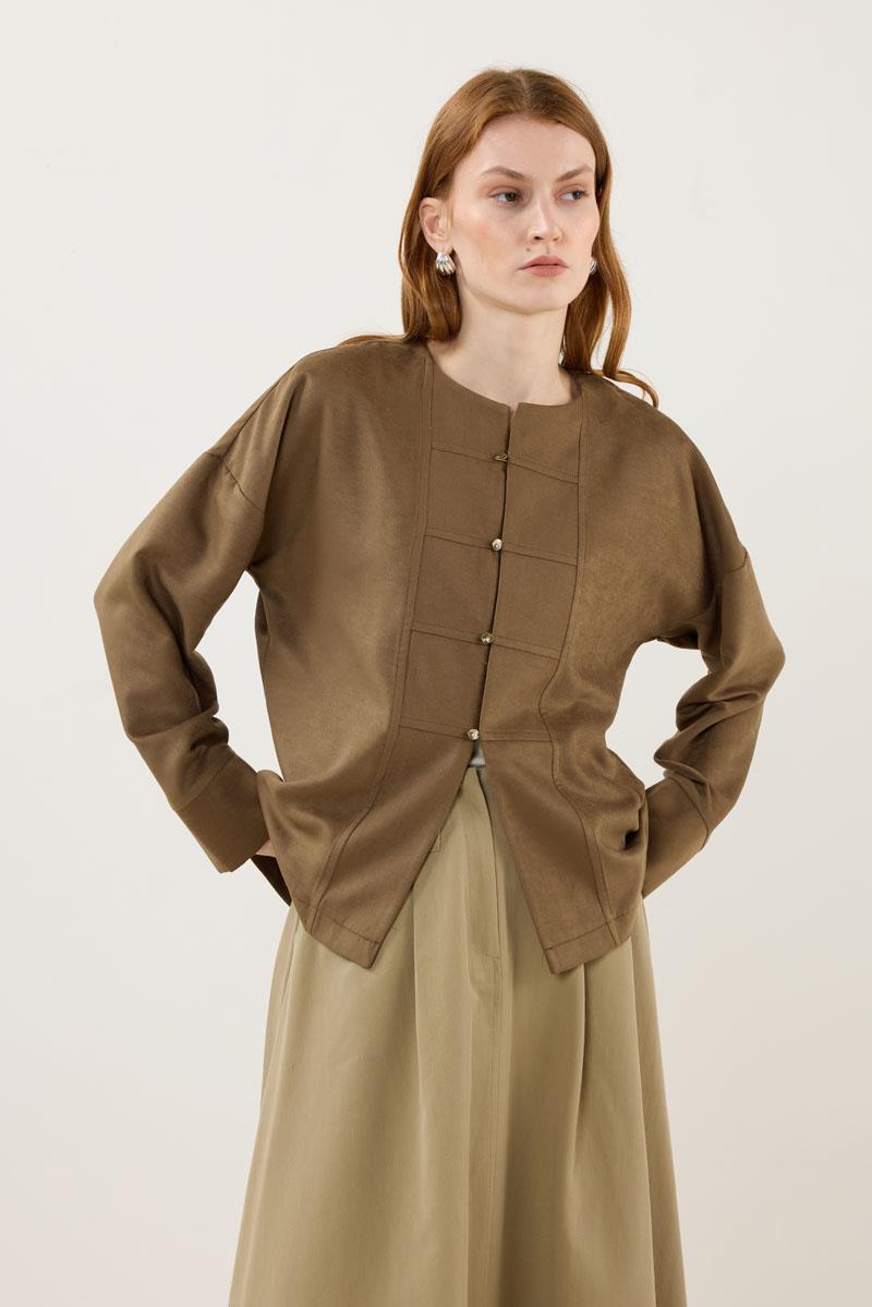 İnce Süet Ceket Haki