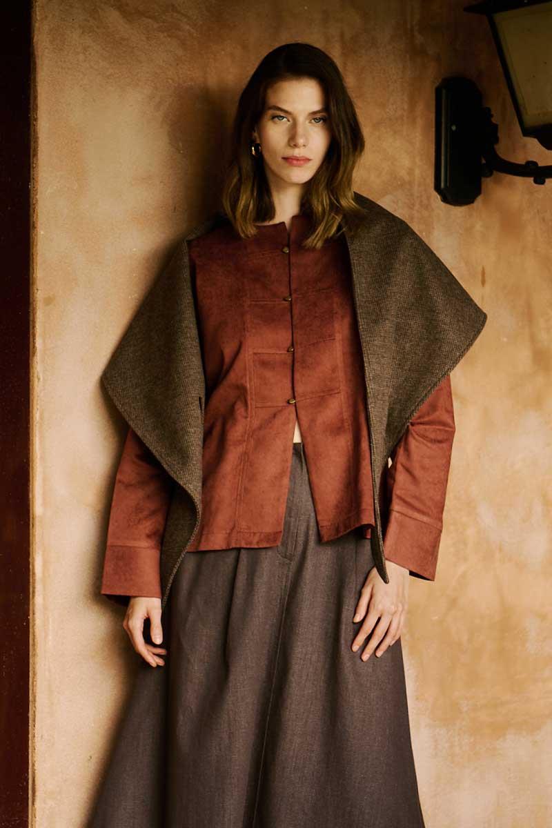 İnce Süet Ceket Kiremit