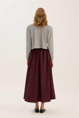 İnci Düğmeli Çizgili Hırka Beyaz