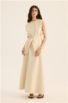 İp Kemerli Yelek Krem