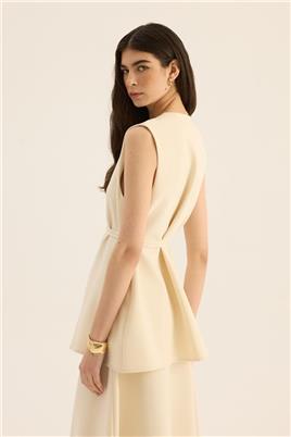 İp Kemerli Yelek Krem