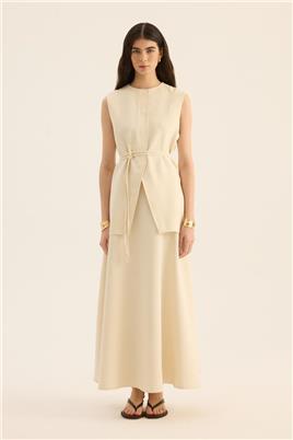 İp Kemerli Yelek Krem