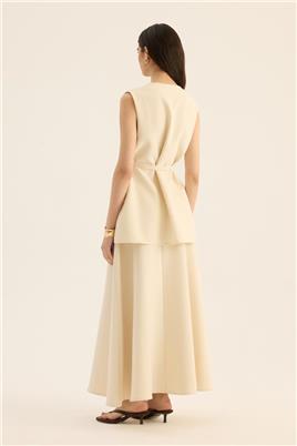 İp Kemerli Yelek Krem