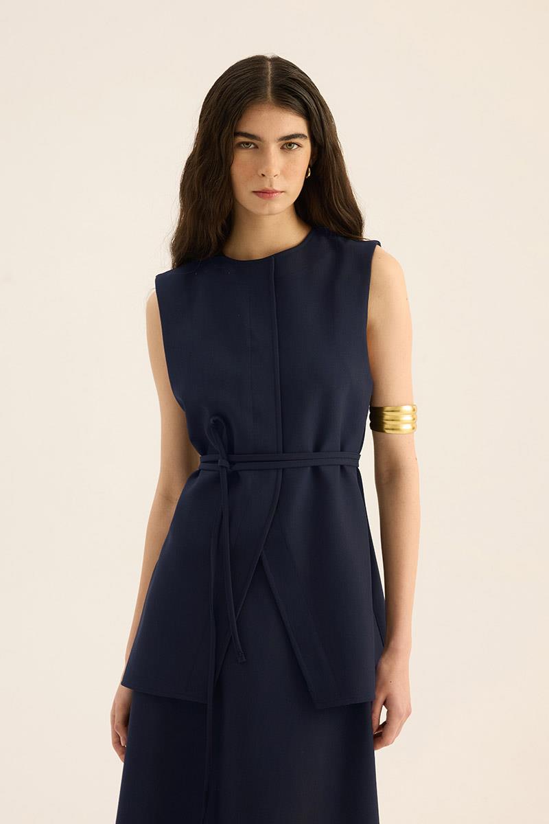 İp Kemerli Yelek Lacivert