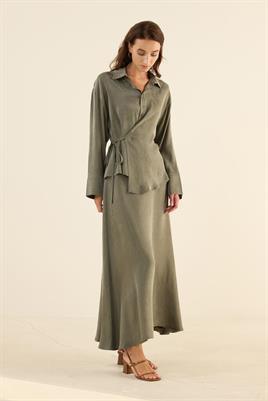 İpek Kupra Etek Haki