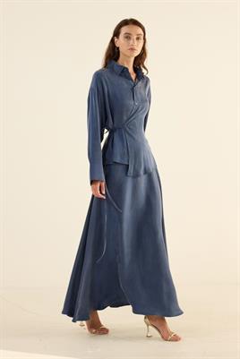 İpek Kupra Etek Lacivert