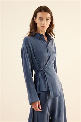 İpek Kupra Etek Lacivert