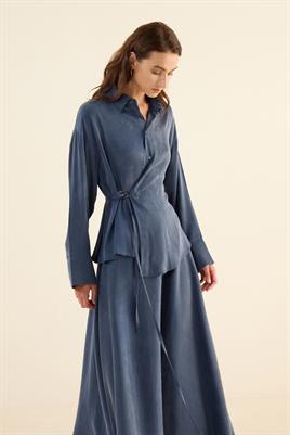 İpek Kupra Etek Lacivert