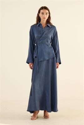 İpek Kupra Etek Lacivert