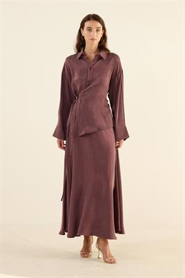 İpek Kupra Etek Mürdüm