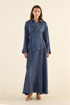 İpek Kupra Gömlek Lacivert