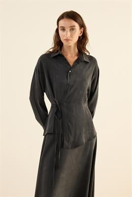 İpek Kupra Gömlek Siyah
