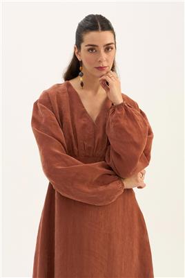 Işıltılı Liyosel Elbise Kiremit